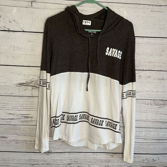 On Fire Hoodie Shirt  “Savage”‎ Graphic  Tee XL - Picture 2 of 7